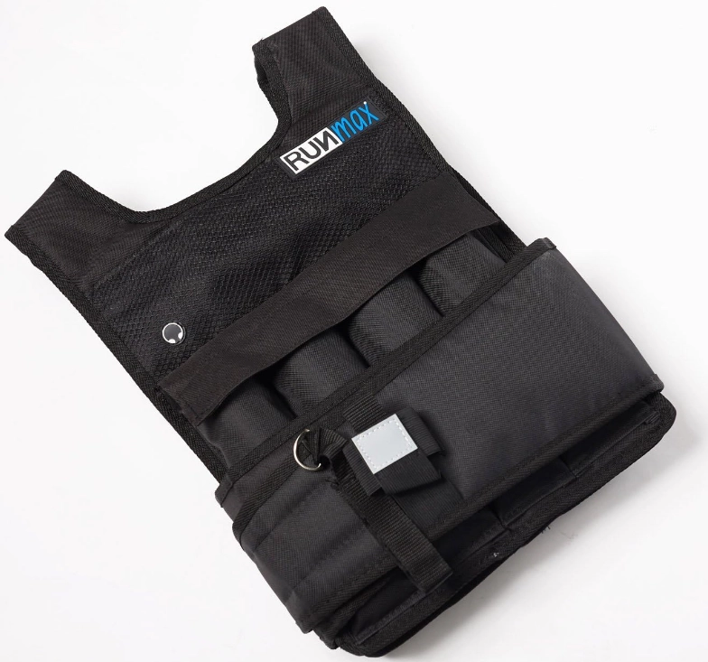 RUNmax adjustable weighted vest without shoulder pads, black, front view