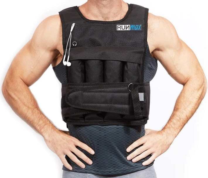 RUNmax adjustable weighted vest with shoulder pads, black, front view